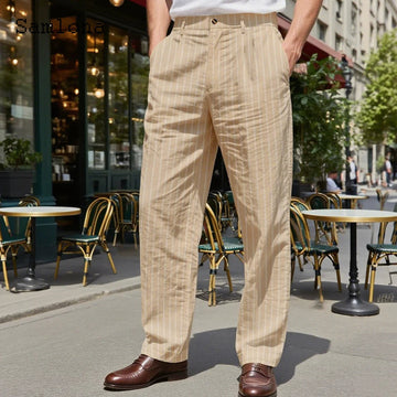 AIDASE  -  Plus Size Mens Fashion Striped Hotpants Loose Classic Linen Bloomer Male Ankle-Length Trouser Men Casual Beach Sweatpants New aidase-shop